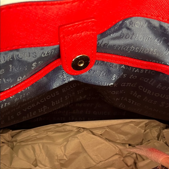 NWT Kate Spade Catie Handbag. Navy and White Striped Tote with Red Accents. - Picture 10 of 11
